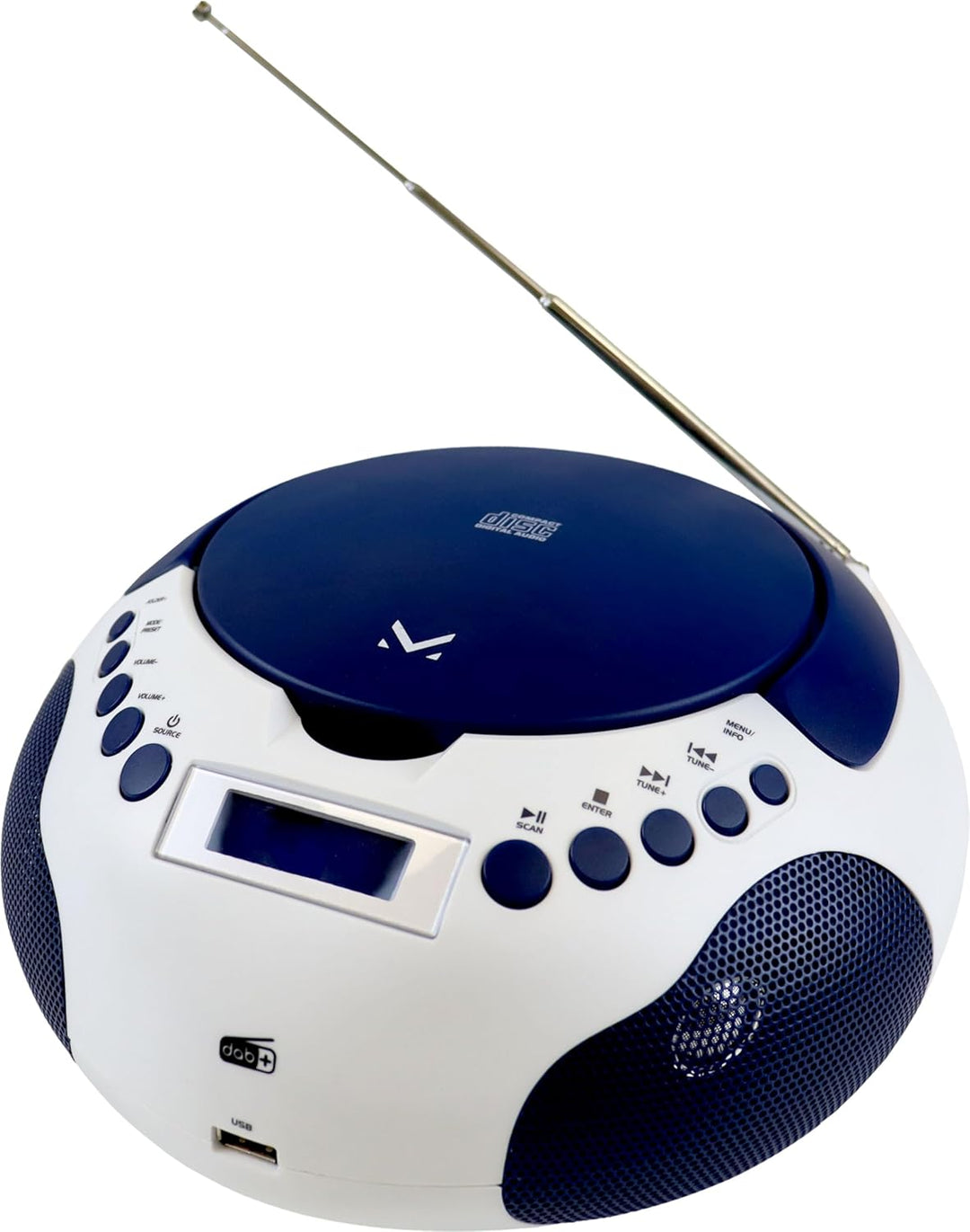 Majestic AH-265 Dab - Tragbare Boombox Radio DAB/DAB+/FM Stereo, CD/MP3-Player, USB/AUX-In, Weiss/Bl