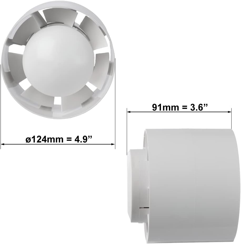 EUROPLAST Ø 125mm Rohrventilator Rohrlüfter Abluft Lüfter Rohr Ventilator Leise