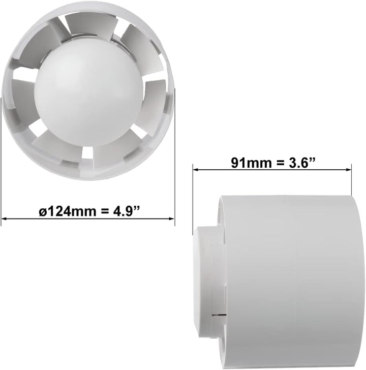EUROPLAST Ø 125mm Rohrventilator Rohrlüfter Abluft Lüfter Rohr Ventilator Leise