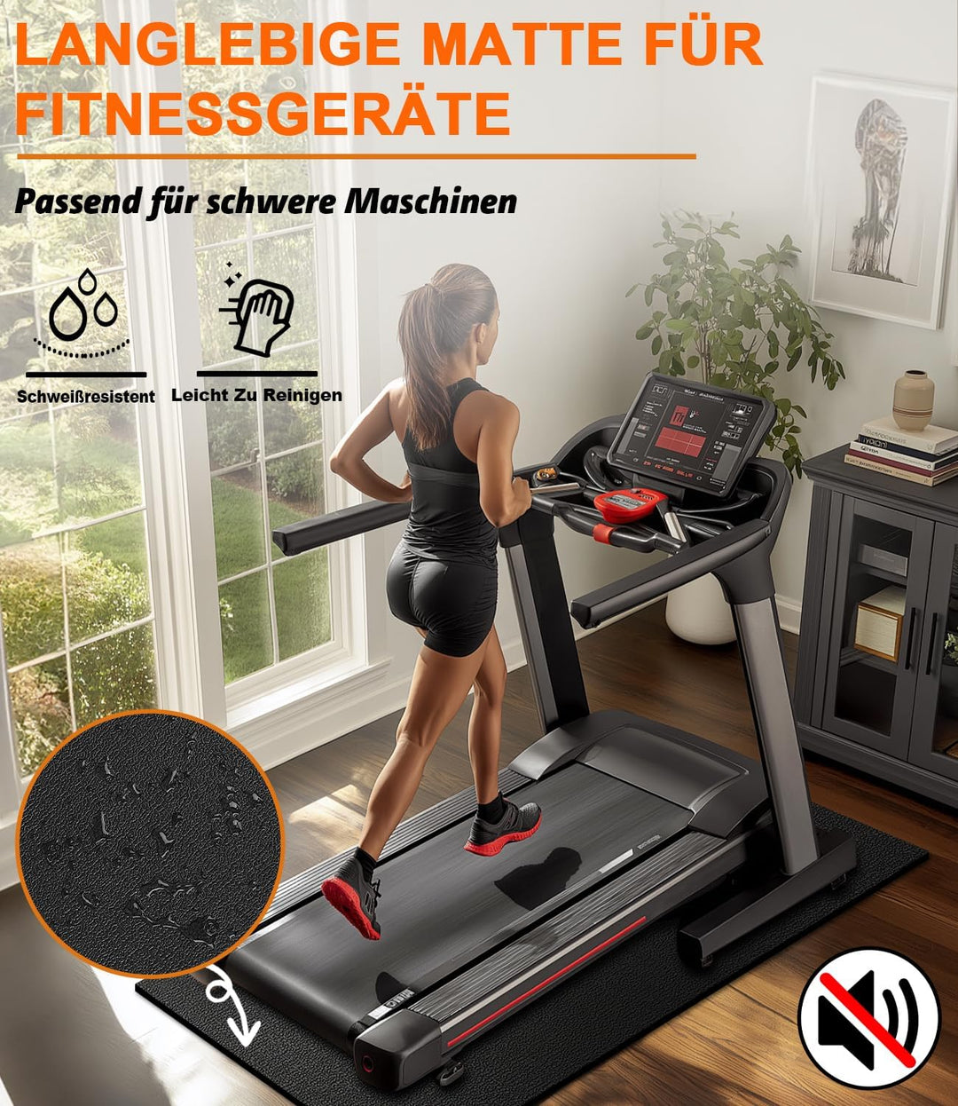 Bodenschutzmatte Fitness 244 x 91cm x 6 mm Dicke, Laufband Rutschfest Schalldämmend Sportmatte boden