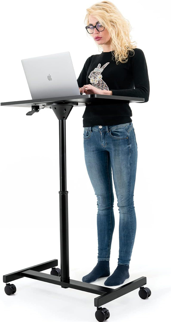 Tatkraft Focus Airlift Pneumatischer Sitz-Steh Laptoptisch mit 4 Rädern, Höhenverstellbar 74-114 cm