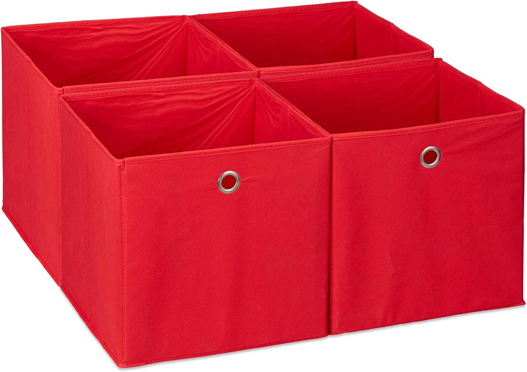 Relaxdays Aufbewahrungsbox 4er Set, Faltbare Regalboxen, HxBxT: 30 x 30 x 30 cm, Grifflöcher, Faltbo