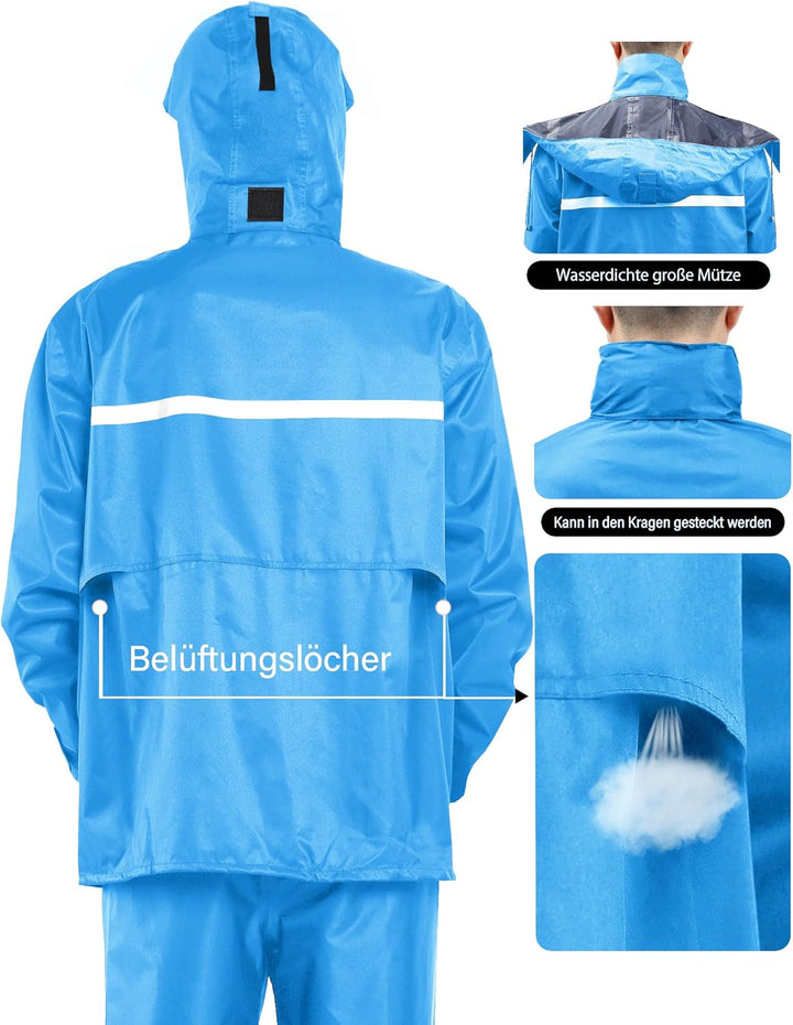 Coutyuyi Herren & Damen Regenanzug Reflektierender 100% Wasserdichter Anzug Outdoor Regenmantel Wind