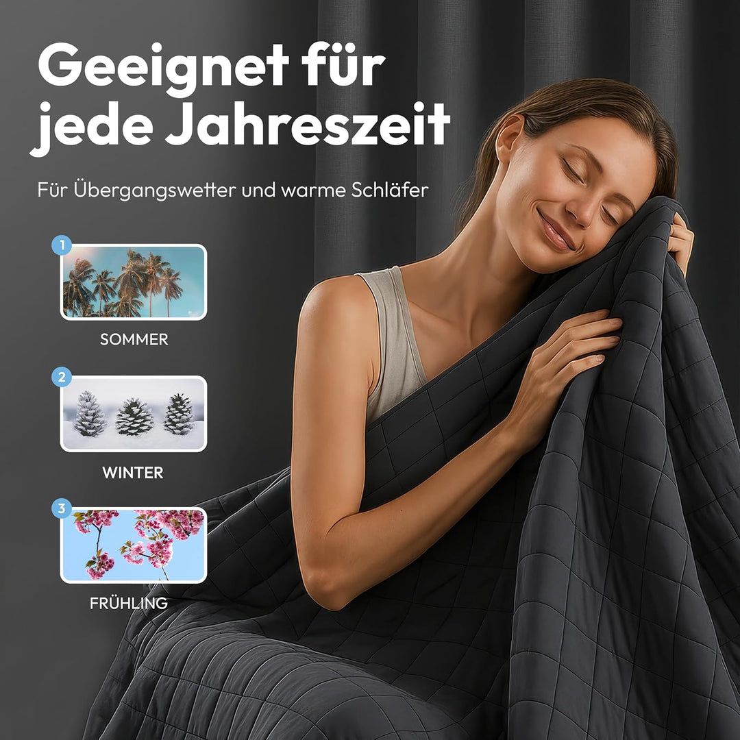 Gewichtsdecke 135 x 200 cm 9 kg – Beruhigende Anti-Stress Decke mit Glasperlen für gleichmässige Dru