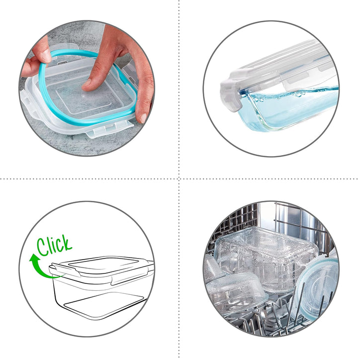 Grizzly Glas Frischhaltedosen, Set 3x 1040 ml, luftdicht, rechteckig, Click-Verschluss, vielseitige