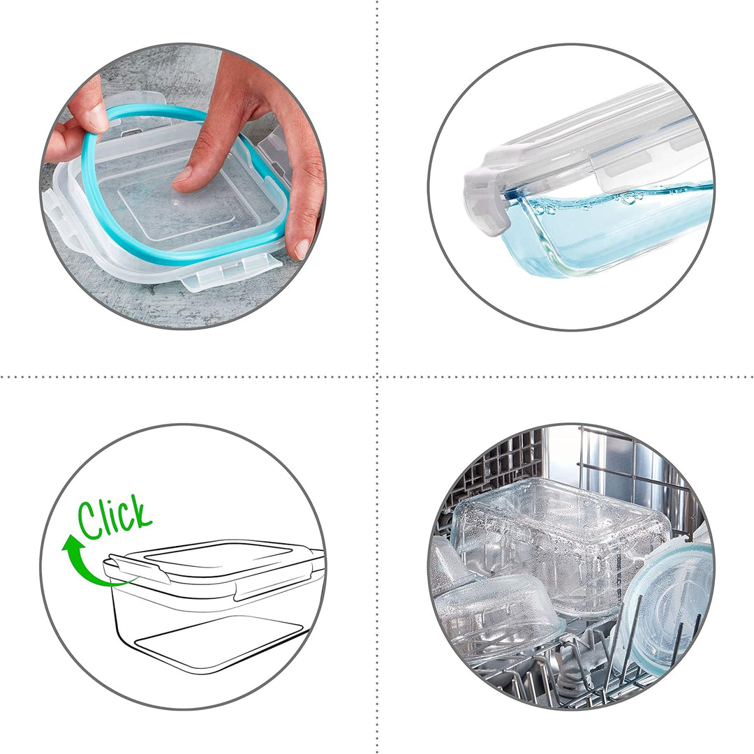 Grizzly Glas Frischhaltedosen, Set 2X 1520 ml, luftdicht, rechteckig, Click-Verschluss, vielseitige