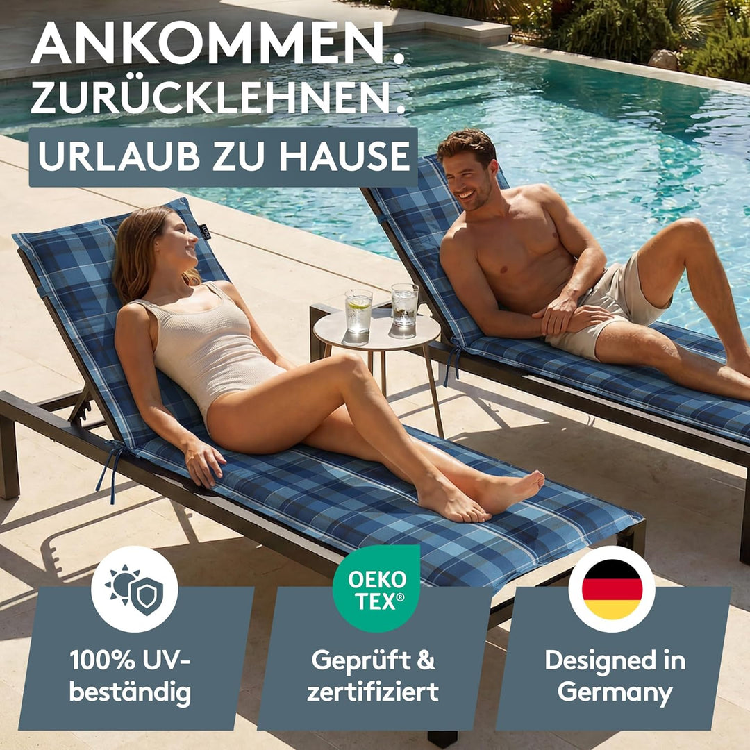 LILENO HOME Sonnenliege Auflage als [1er Set - Rollliege] in Karo Blau - Gartenliegen Auflage perfek