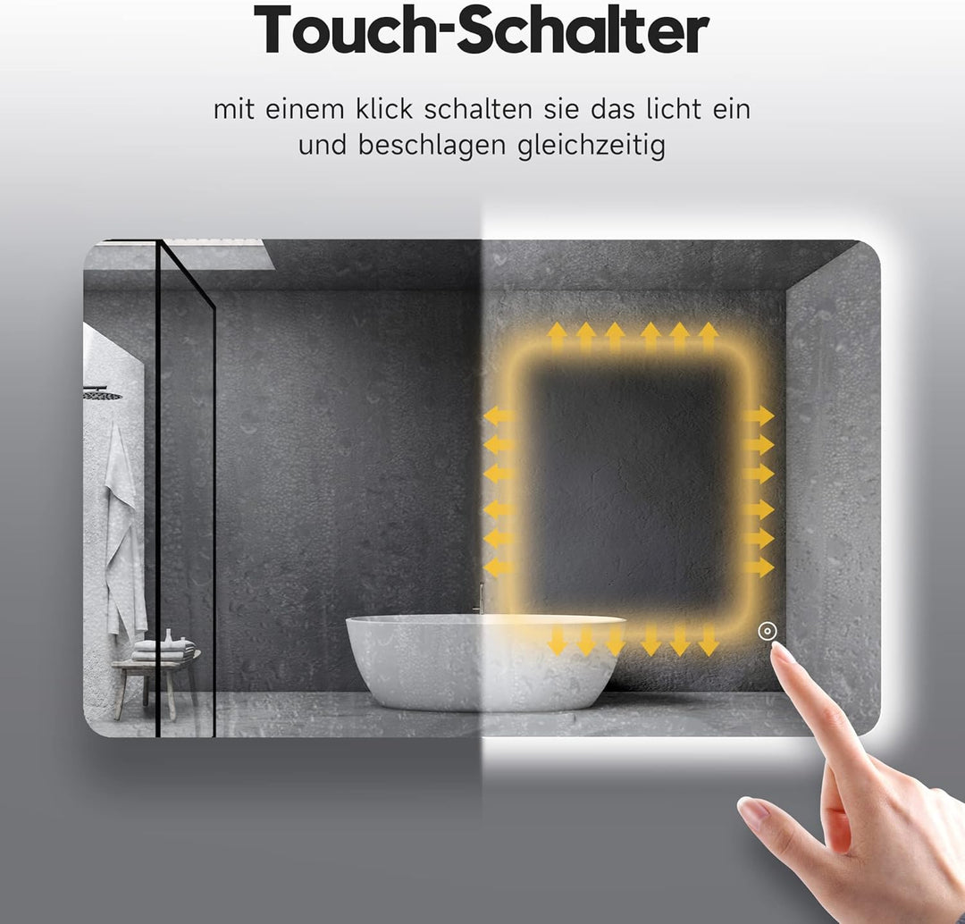 Elegant Badspiegel mit Beleuchtung Lichtspiegel LED Spiegel 80 x 50 cm kaltweiss IP44 Badezimmer Wan