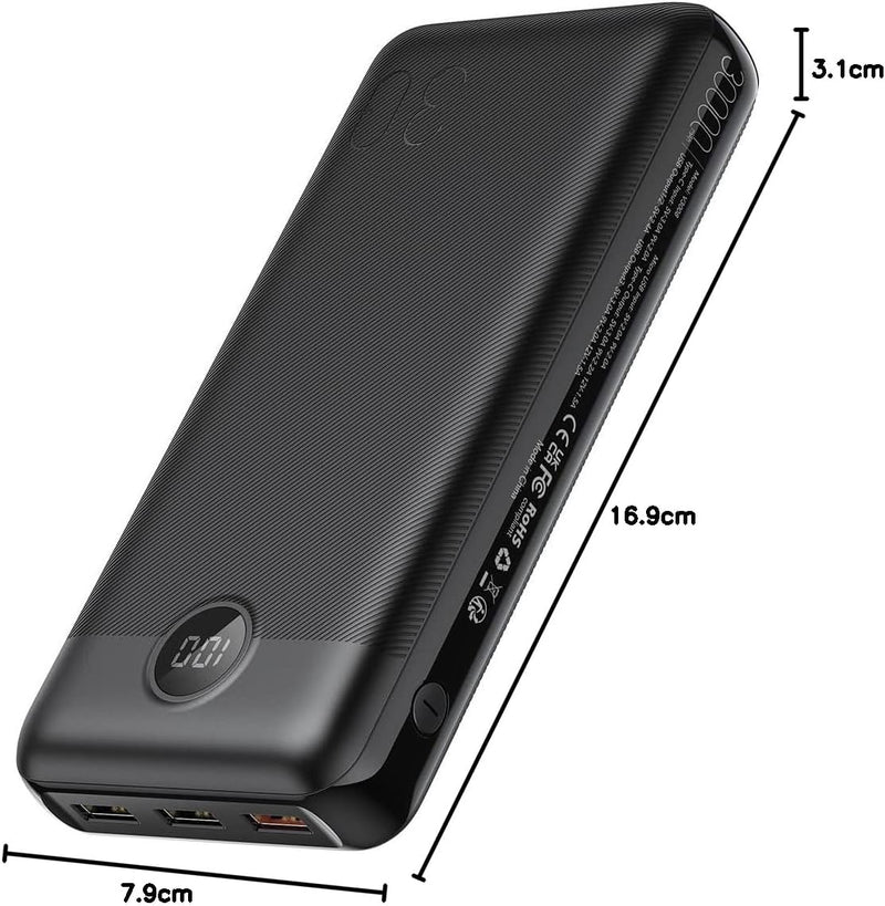 VEGER 30000mAh Powerbank, 20W PD Schnelles Aufladen Externer Akku Power Bank, USB C Tragbares Handy