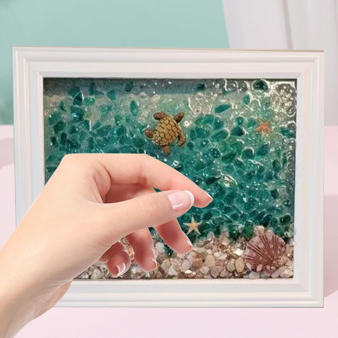 Seeglas-Kunstset, gebeiztes Seeglas-Kunstset mit Fotorahmen, Mosaik-Bastelset, DIY-Seeglas zum Baste