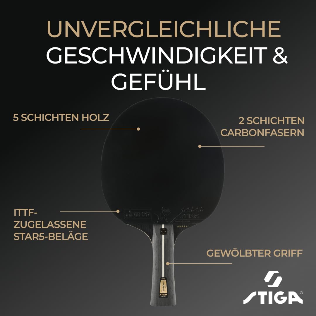 STIGA Unisex – Erwachsene Pro Carbon + Profi Tischtennisschläger,, Pro Carbon Tischtennisschläger, S