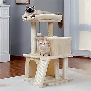 PETEPELA Katzenbaum Kratzbaum Kratzbäume Katzenmöbel mit Sisal-Seil Plüsch Liege höhlen Spielhaus Sp