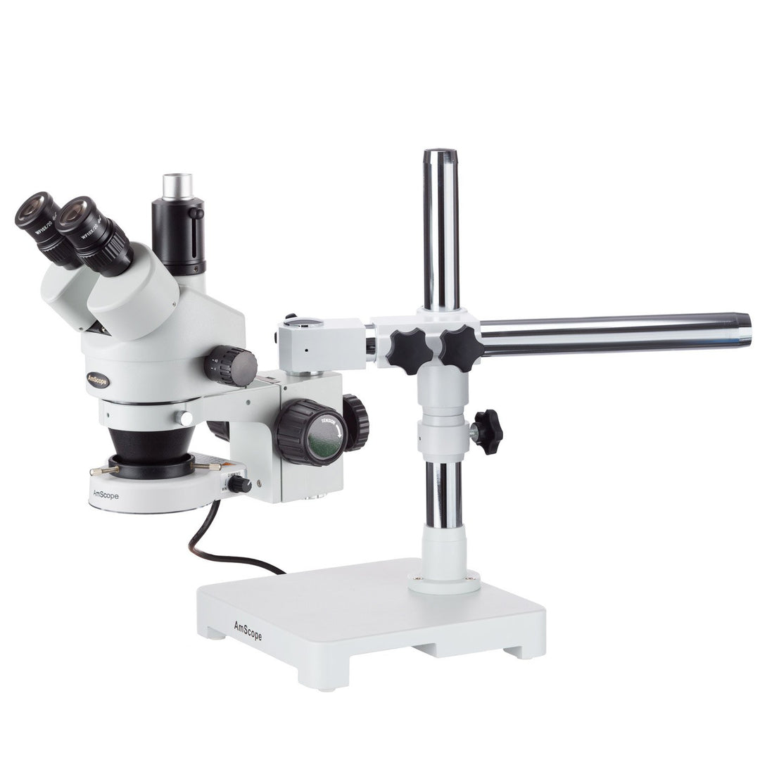 AmScope SM-3T-80S Trinokulares Zoom-Stereomikroskop am Auslegerständer mit 80 LED-Licht, 7X-45X, Wei