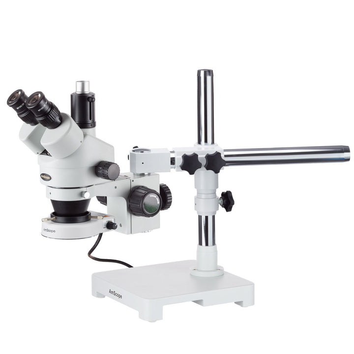 AmScope SM-3T-80S Trinokulares Zoom-Stereomikroskop am Auslegerständer mit 80 LED-Licht, 7X-45X, Wei