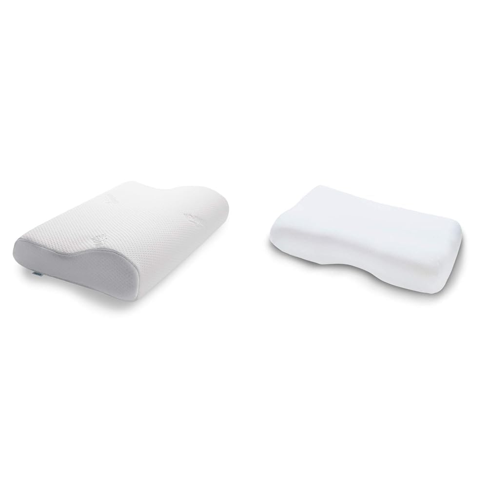 TEMPUR Kissen Set mit Füllung und Bezug, Original Kopfkissen Grösse S mit Jersey-Kissenbezug (weiss)