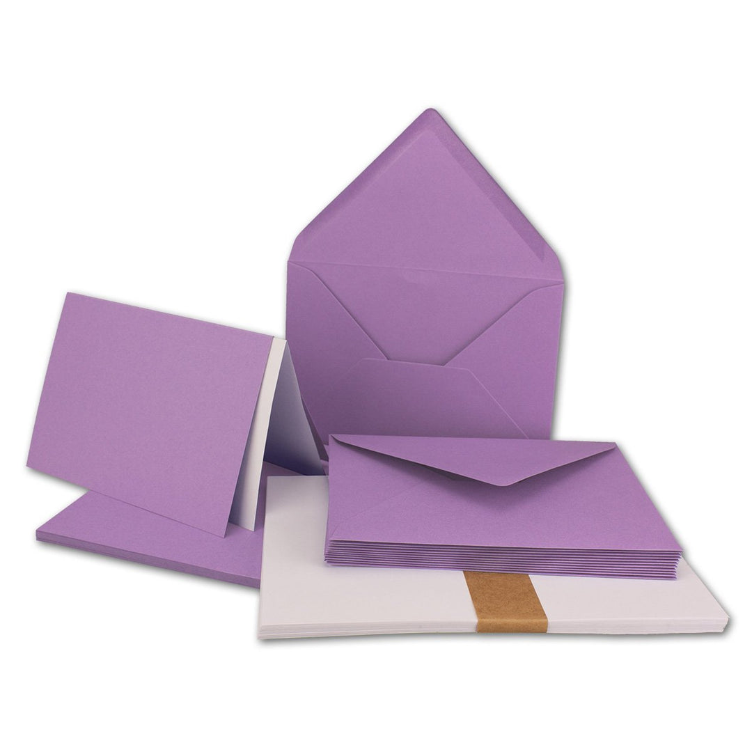 75x Faltkarten Set DIN A6/C6 mit Brief-Umschlägen in Lila - inklusive Einleger - 14,8 x 10,5 cm - Pr