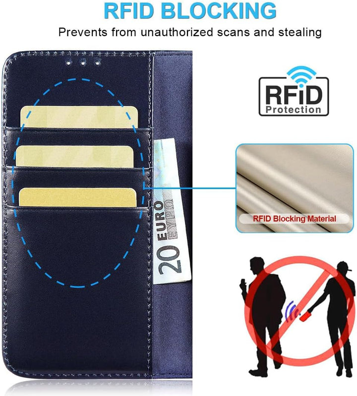 LENSUN Echtleder Hülle für Samsung Galaxy S23, Handyhülle [Echtes Leder][Magnetverschluss][RFID-Schu