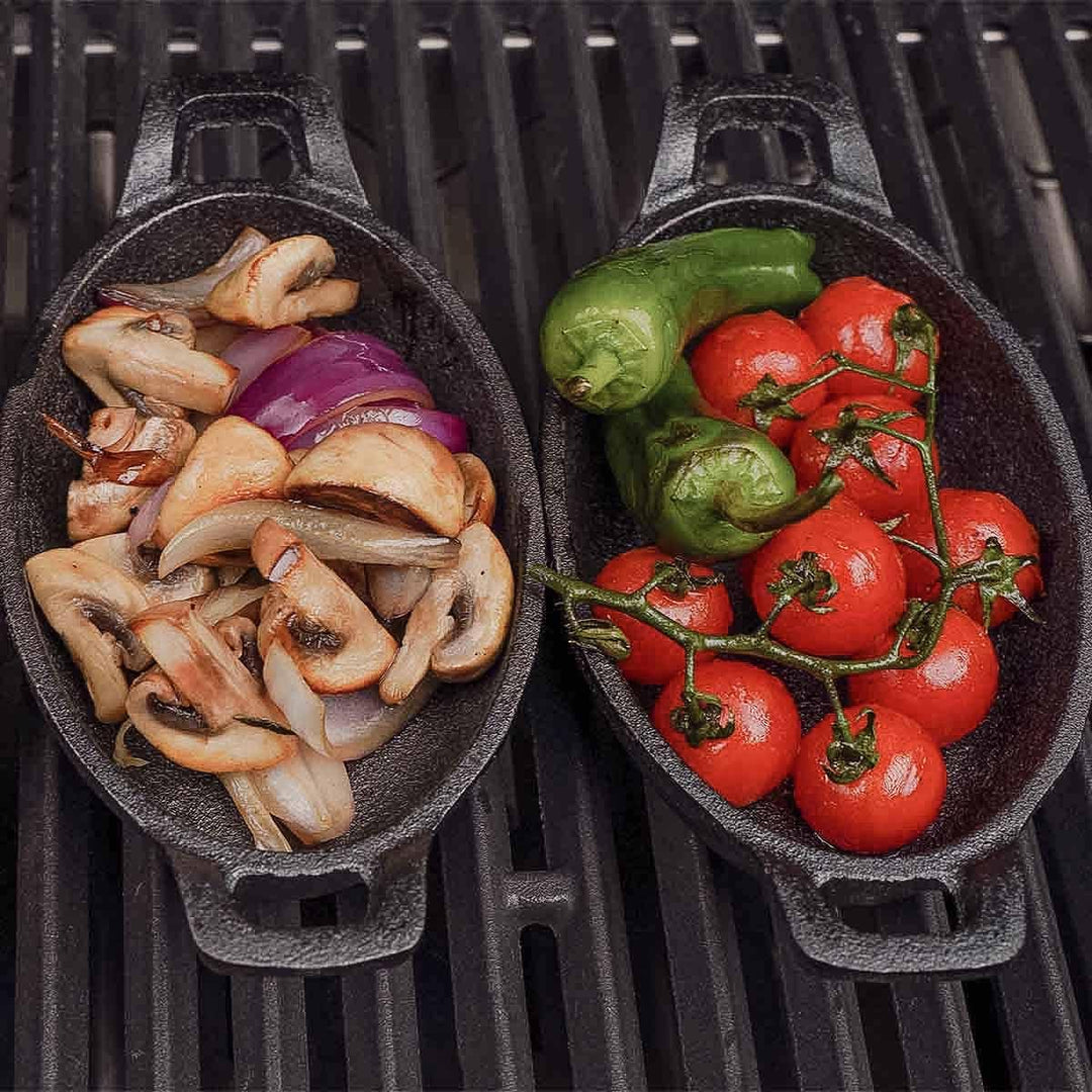 SANTOS Grillpfanne oval 22x15cm - Gusseiserne Pfanne - Braten, Grillen - Gusseisenpfanne Oval - 2 Gr