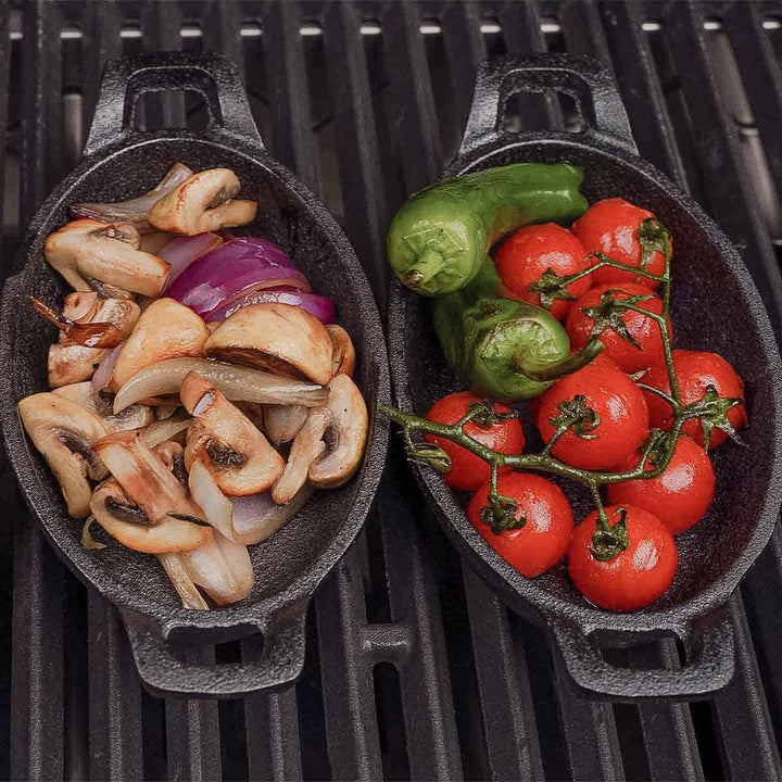 SANTOS Grillpfanne oval 22x15cm - Gusseiserne Pfanne - Braten, Grillen - Gusseisenpfanne Oval - 2 Gr