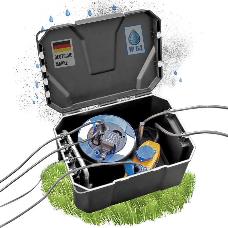 Heissner Power-Box Stromverteilerbox, Kabelbox, IP64 für Garten, Beleuchtung, Pool, Handwerk, Weihna