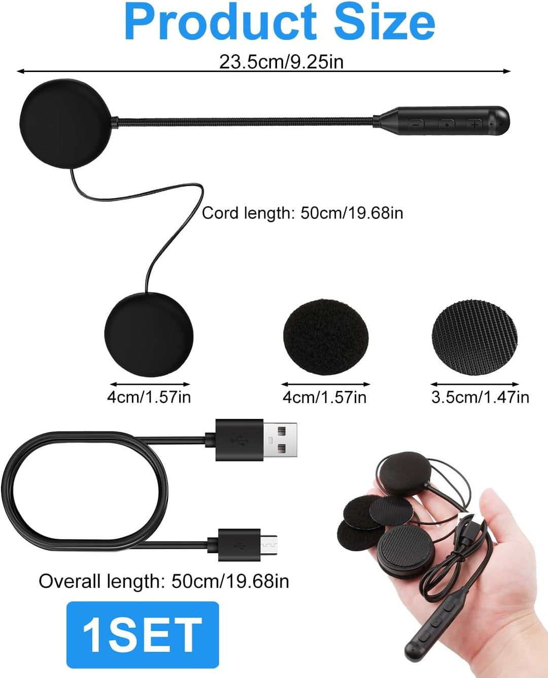 Bluetooth-Headset für Motorradhelm, Bluetooth-Kopfhörer mit 16 Std. Akkulaufzeit, Freisprecheinricht