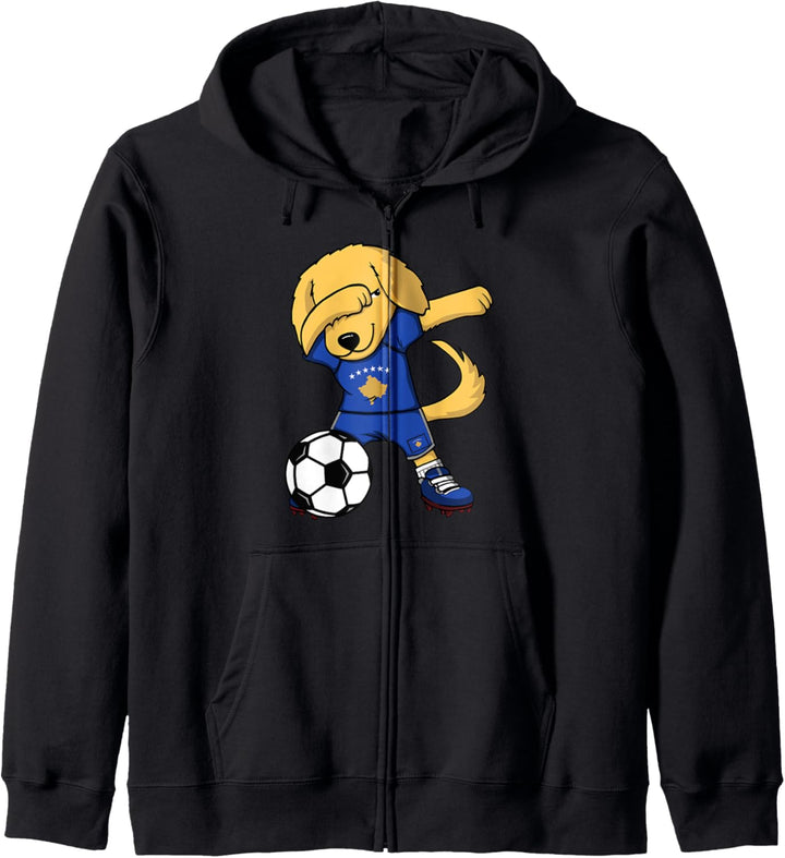 Dabbing Golden Retriever Kosovo Fussballfans Trikot Fussball Kapuzenjacke