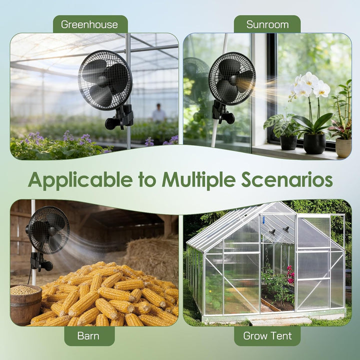 Grow Ventilator mit Clip, 20W Oszillierender Lüfter, 2 Geschwindigkeiten, 90°/120° Doppelschwenk, 31