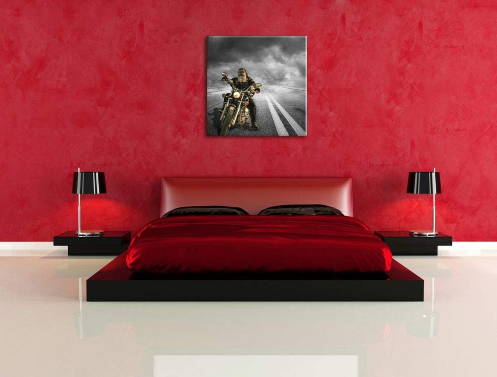 Pixxprint Biker auf Highway 70x70cm Leinwandbild Wandbild Kunstdruck, 70x70