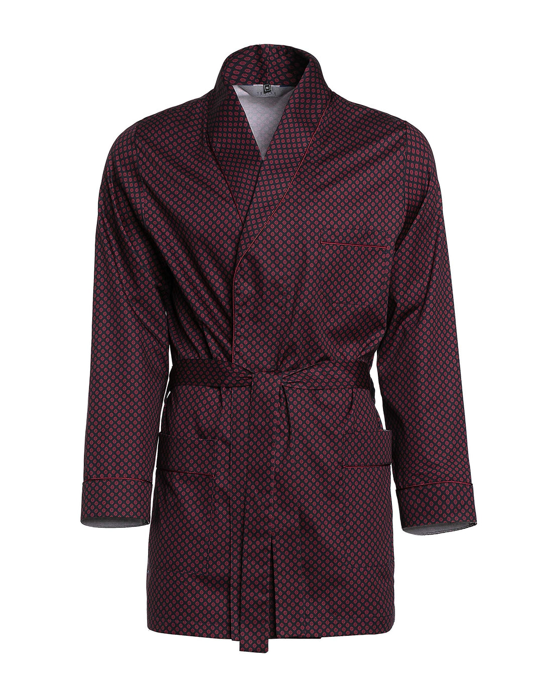 Herren Morgenmantel – kurz – Bademantel Revise RE-509 - Elegant - 100% Baumwolle M Dunkelblau mit ro