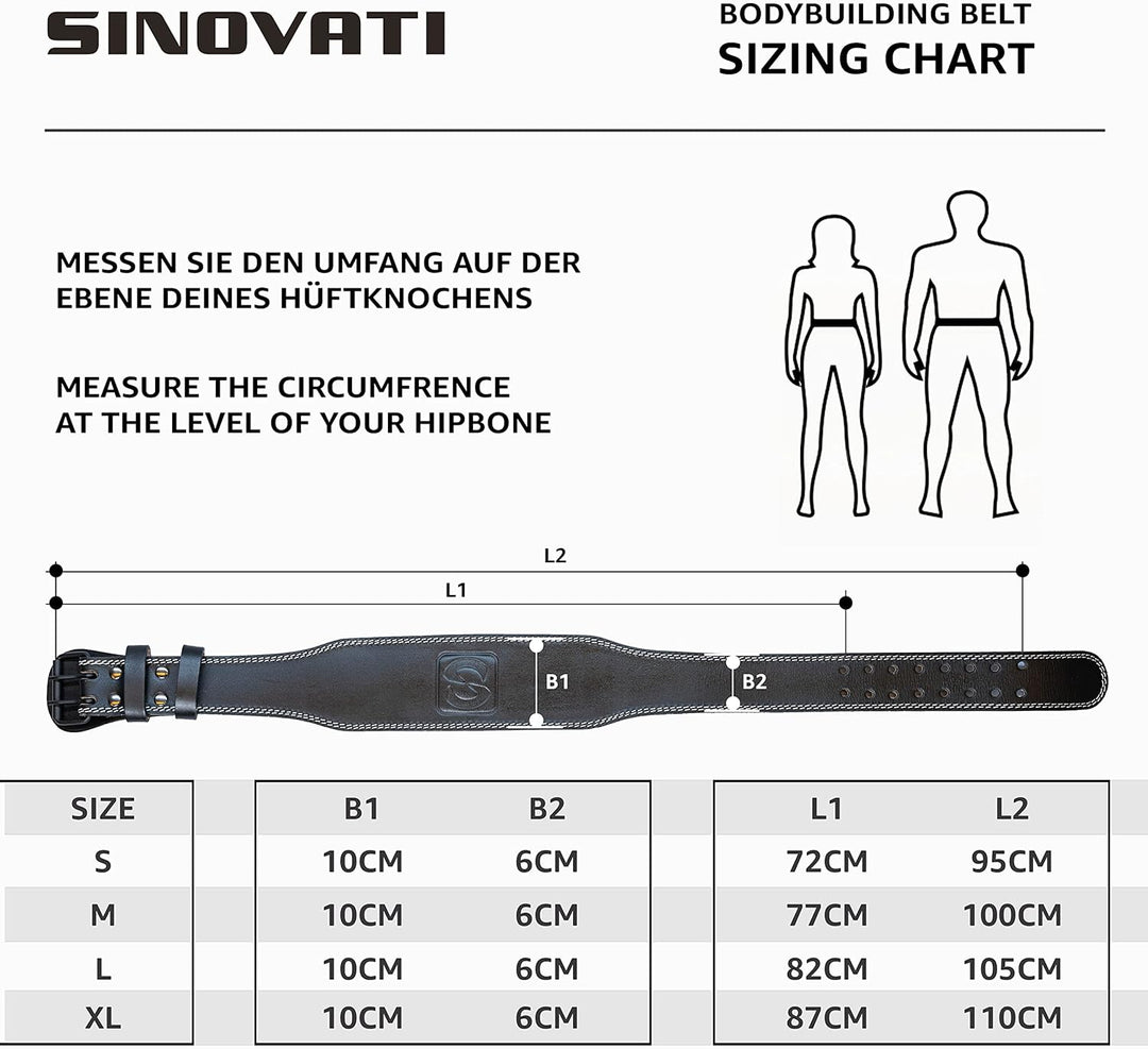 SINOVATI Gewichthebergürtel | Gym Gürtel für Kraftsport wie Deadlift, Kniebeugen und Fitness | Leder