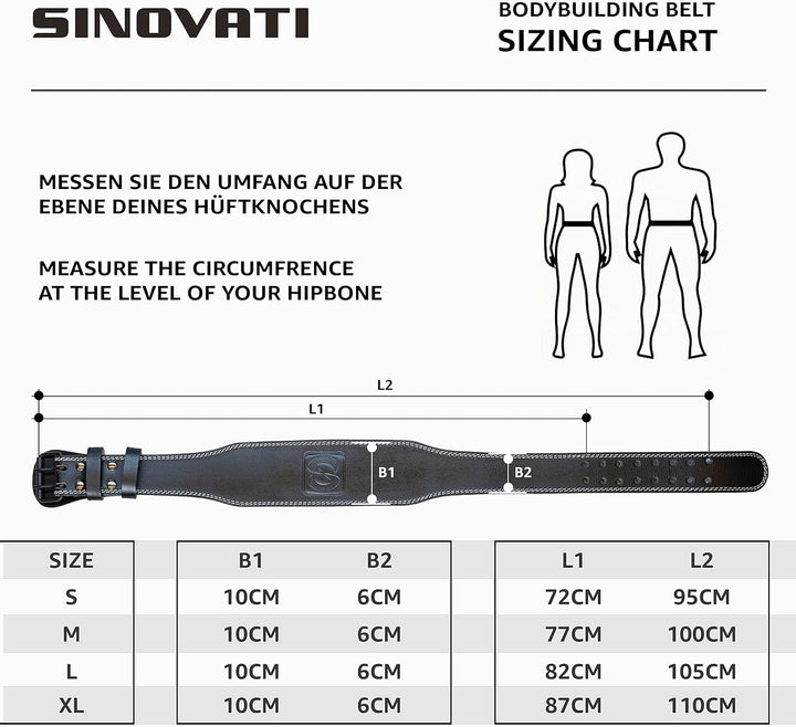 SINOVATI Gewichthebergürtel | Gym Gürtel für Kraftsport wie Deadlift, Kniebeugen und Fitness | Leder