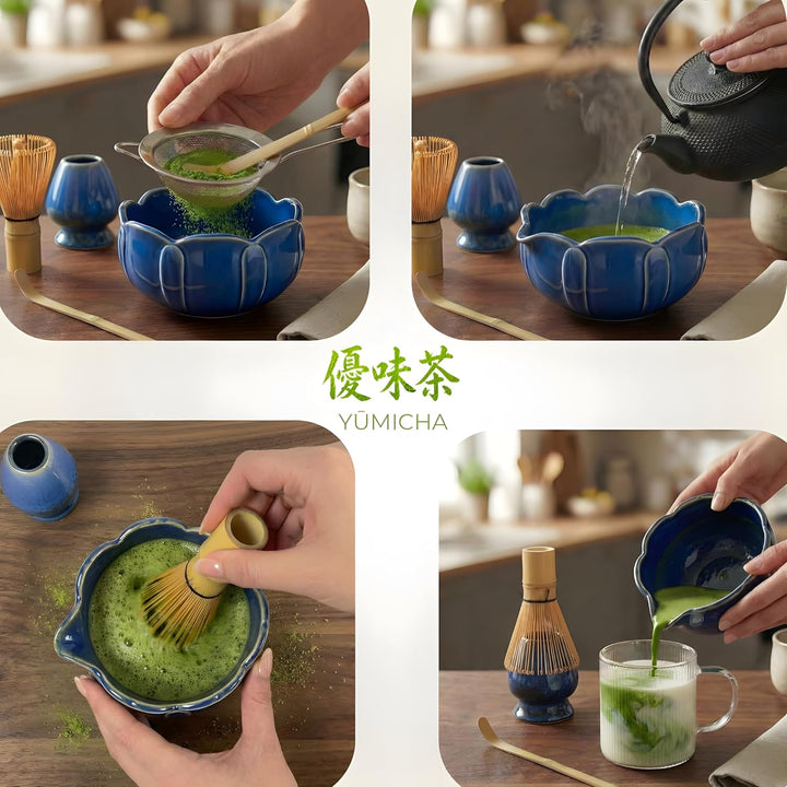 Matcha Set Komplett 10-teilig – Matcha Tee Set mit Schale, Bambusbesen (Chasen), Löffel, Halter & Au
