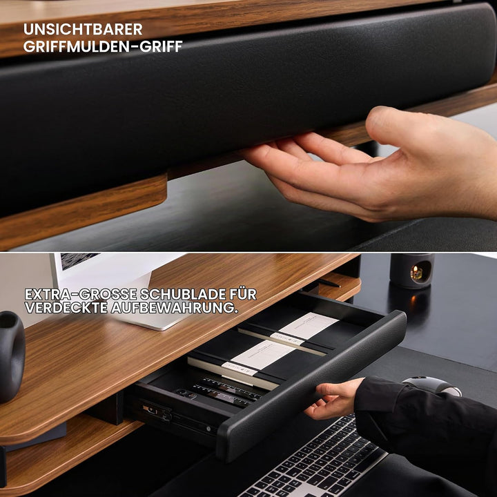 Fenge Dual Monitorständer mit Schublade, 108cm Bildschirmerhöhung mit Aluminiumbeinen &amp; Ledergriff,