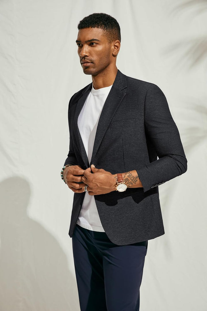 PaulJones Sakko Herren Sportlich mit Reverskragen Anzugjacken 2 Knöpfe Regular Fit L Schwarz, L Schw