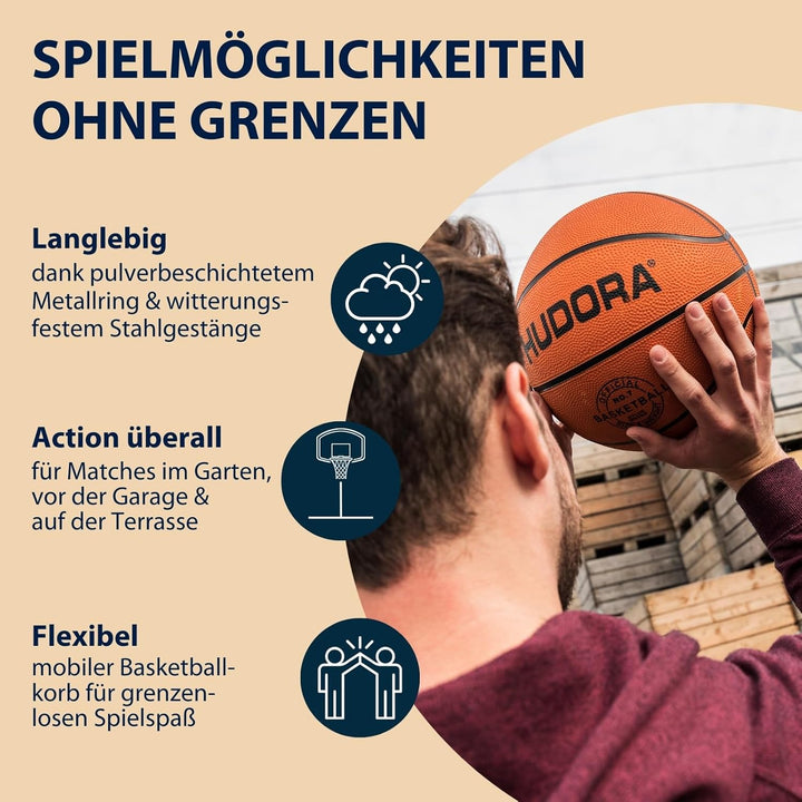 HUDORA Basketballständer Chicago 260 - Basketballkorb mit Ständer für Kinder und Erwachsene - Höhenv