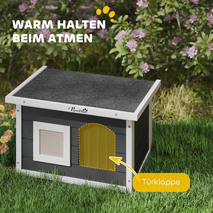 PawHut Katzenhaus aus Holz wasserdicht Katzenhütte mit klappbar Asphaltdach Kratzmatte herausnehmbar