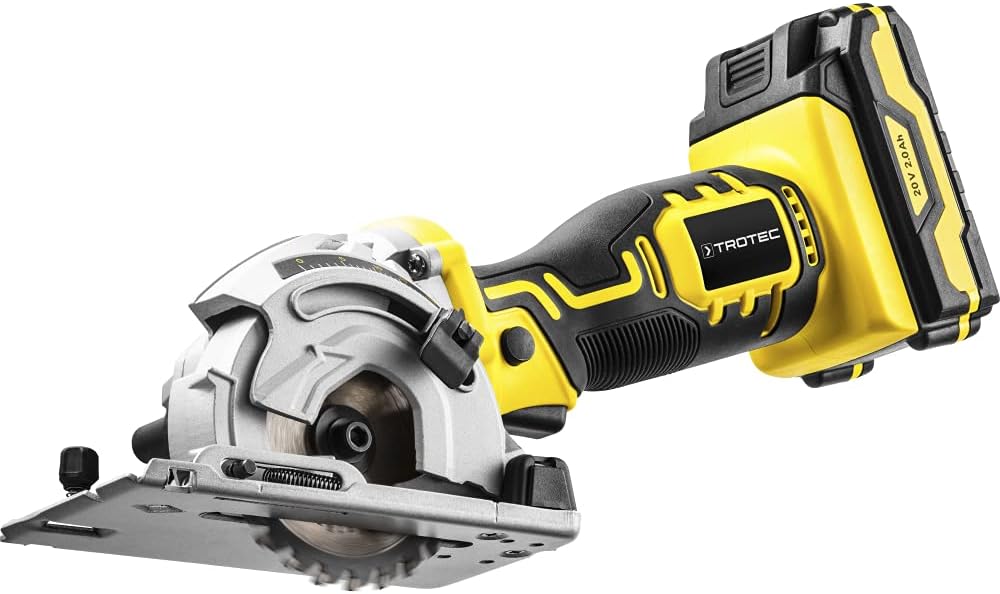 TROTEC Akku-Mini-Handkreissäge PCSS 05‑20V mit einer Schnitttiefe zwischen 0 und 28,5 mm, Leerlaufdr
