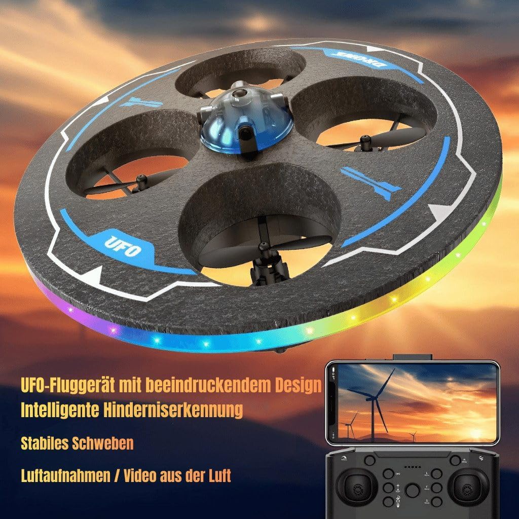 RC UFO Drohne für Einsteiger mit Hinderniserkennung, Höhenstabilisierung, 480P Kamera, 360° Flip & S