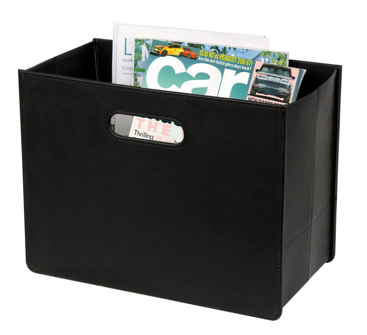 HofferRuffer Zeitungskorb aus Leder mit Griff, Zusammenklappbarer Zeitschriftenkorb Ständer 35 x 19