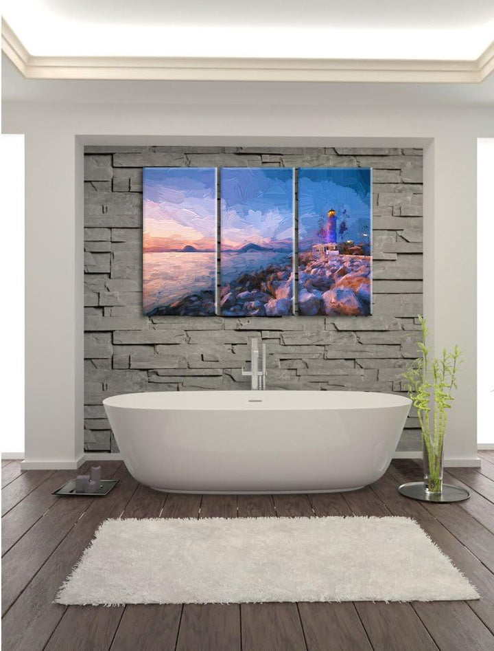 Pixxprint Leuchtturm als Leinwandbild/Grösse: 3 Teilig (120x80) cm/Wandbild/Kunstdruck/fertig bespan