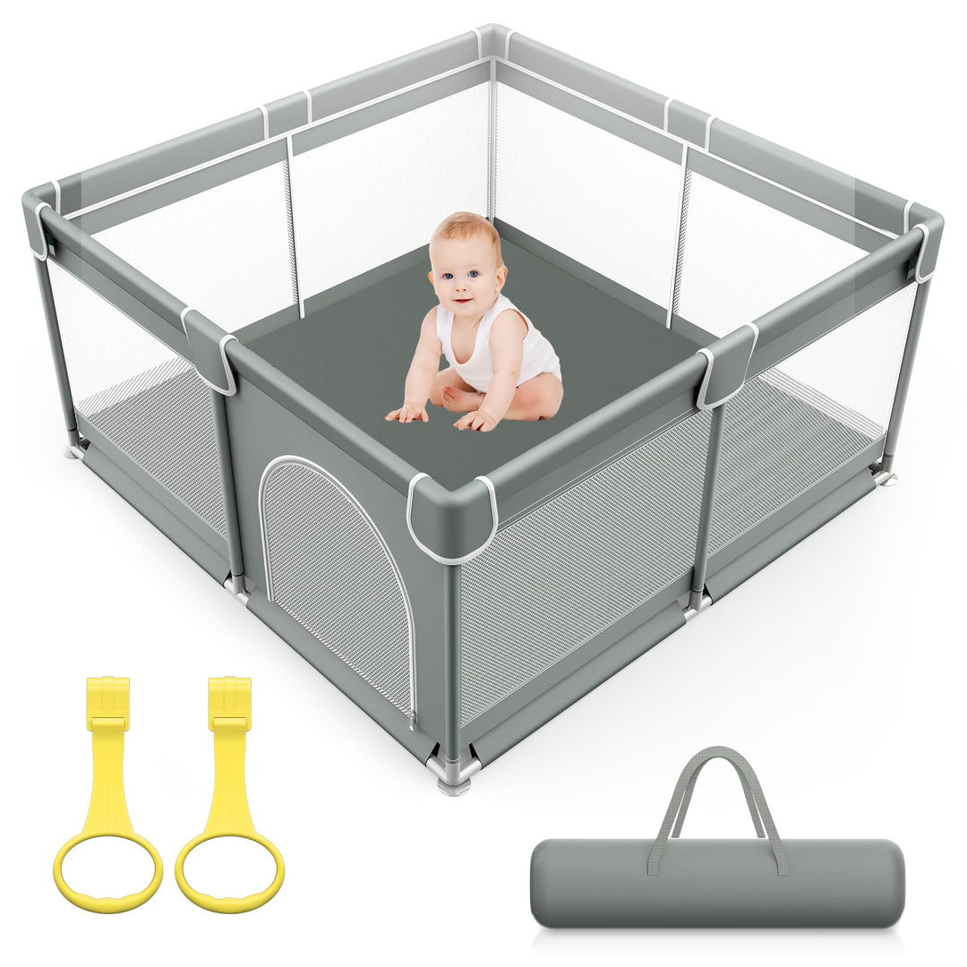 Laufstall Baby 127x127cm, Laufgitter Baby mit Rutschfester Basis und Atmungsaktivem Netz, Kinder Sic