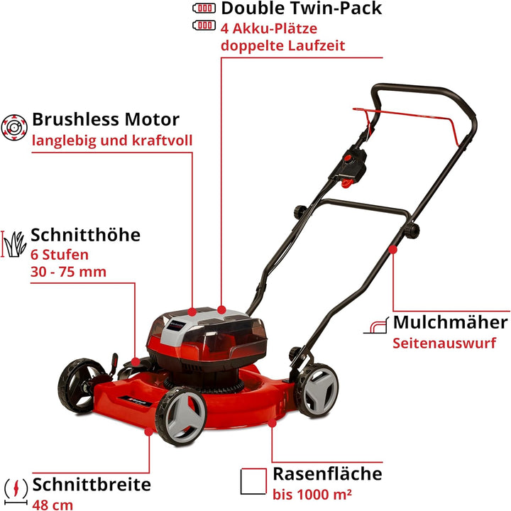 Einhell Akku-Rasenmäher GE-CM 36/48 Li M Power X-Change (Li-Ion, 36 V, Double Twin-Pack-Technologie,