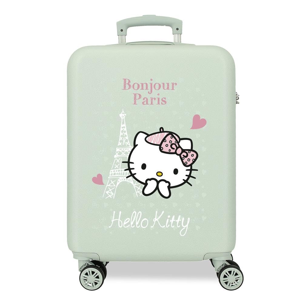 Hello Kitty Paris Kabinenkoffer Grün 38x55x20 cm Steifes ABS Seitliches Zahlenschloss 34L 2 kg 4 Dop