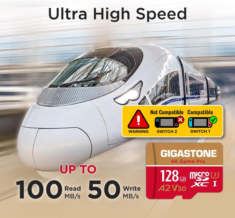 [5 Jahre kostenlose Datenwiederherstellung] GIGASTONE 128GB Micro SD Karte, 4K Game Pro, bis zu 100/