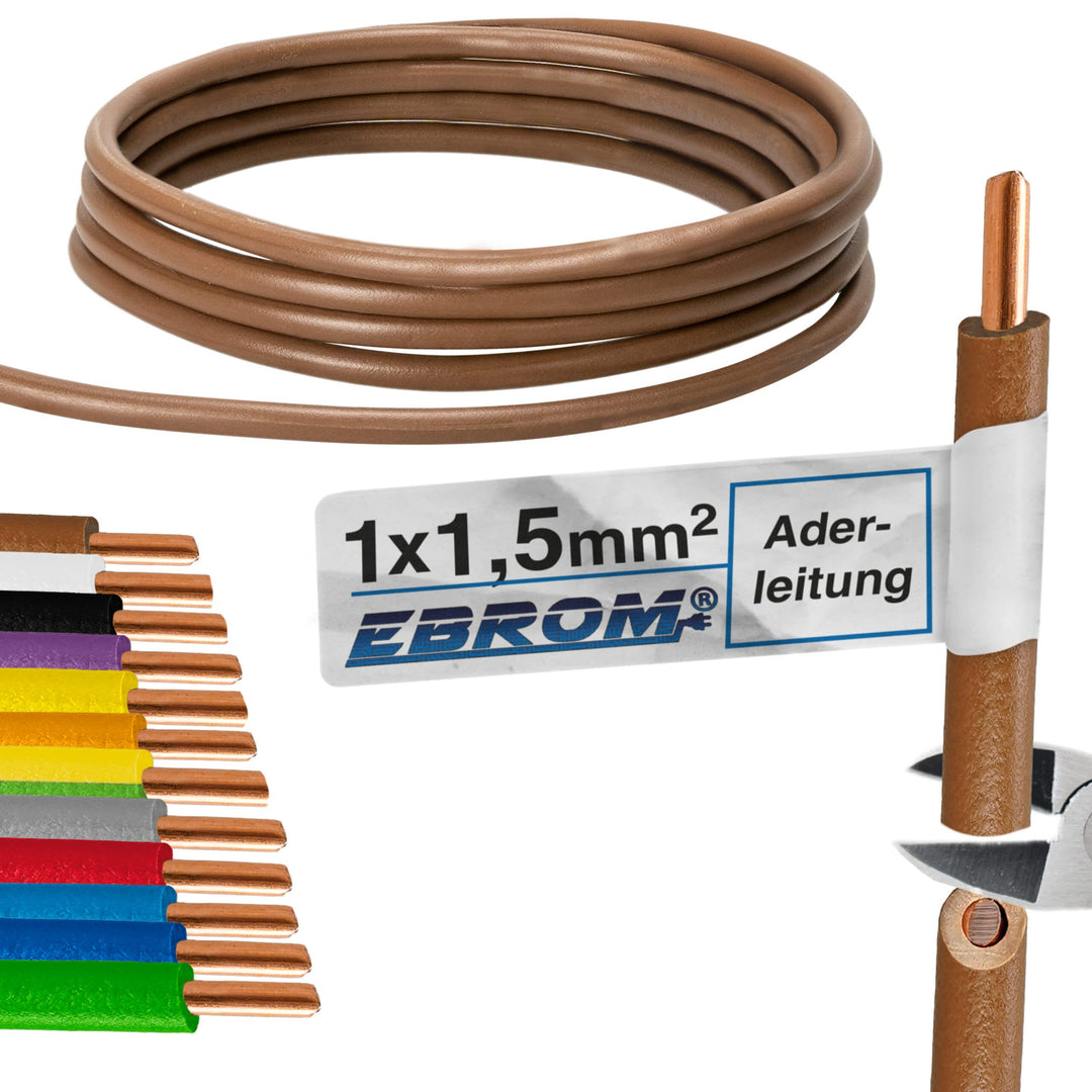 EBROM - 10 Meter Aderleitung eindrähtig - Einzelader - Verdrahtungsleitung starr - PVC Leitung - H07