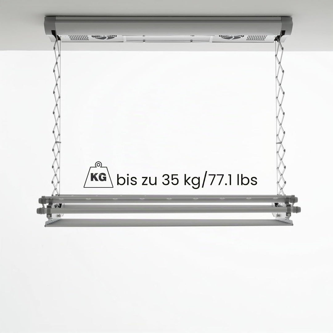 Foxydry Air Kompakter elektrischer Wäscheständer für Wand oder Decke mit Fernbedienung in Aluminium