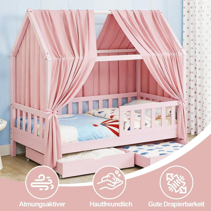 RANJIMA Hausbett Himmel, Betthimmel Hausbett Musselin mit 2 Stück Betthimmel Traumhafte Hausbett Dek