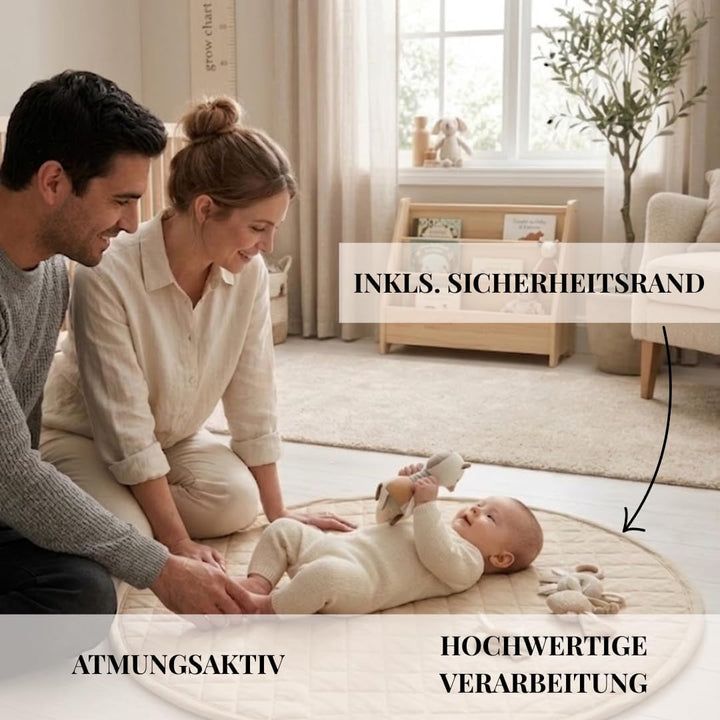 Baby Krabbeldecke Rund 110 cm – Extra Weich & Dick Gepolstert, Waschbar & Schadstofffrei, Spieldecke