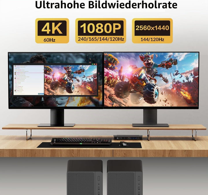 AV Access KVM Switch 2 PC 2 Monitore, 4K@60Hz, 2K@144Hz, 1080P@240Hz, 4 USB 3.0 Ports HDMI KVM Switc