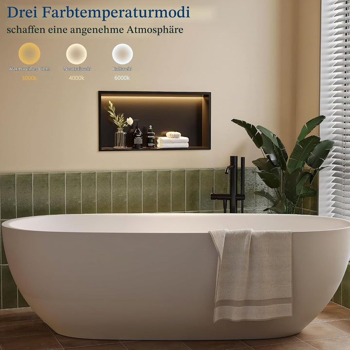 Wandnische Dusche Edelstahl mit LED-Licht, Eingebettete Duschnische 60x30cm mit 3 Farben für Aufbewa